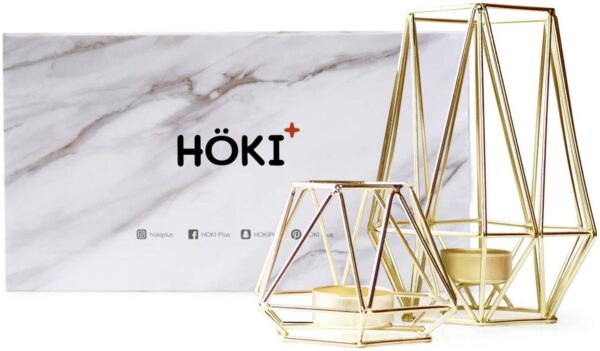 HÖKI+ Set of 2 Gold Geometric Metal Tealight Candle Holders